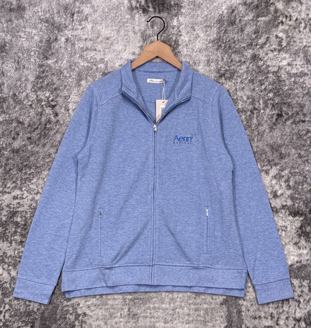 New Peter Millar Crown Comfort Interlock Full Zip Sweater Womens Blue L Large